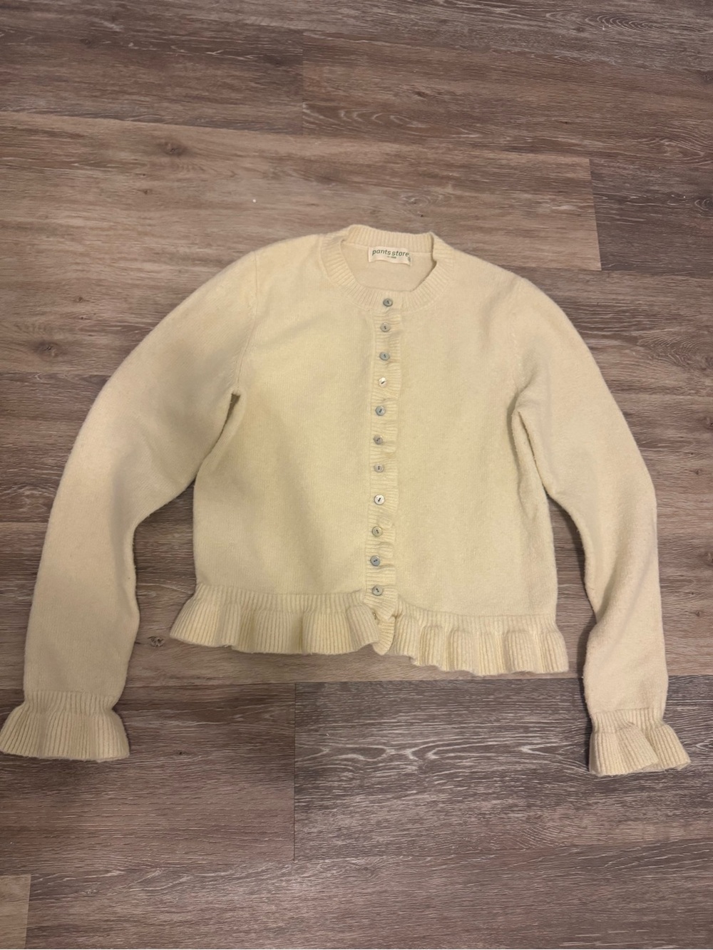 Pants Store Cream Ruffle Button Front Cardigan Sweater Size S